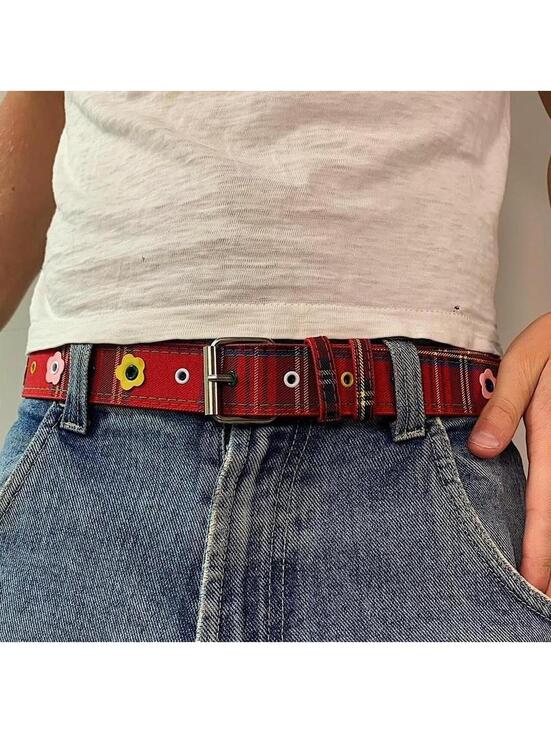 Accessories - Colorful Plaid and Flower belt. Y2k style. 40 inches length